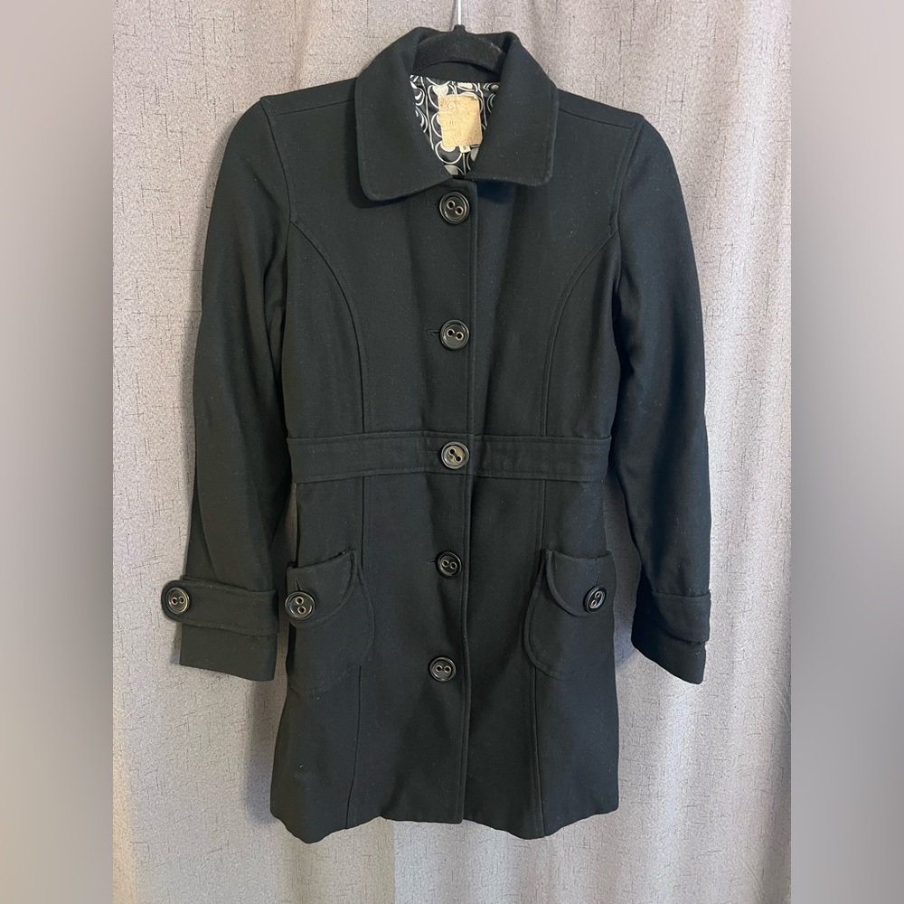 Black Long Pea Coat Juniors size Small “Brand Unknown”